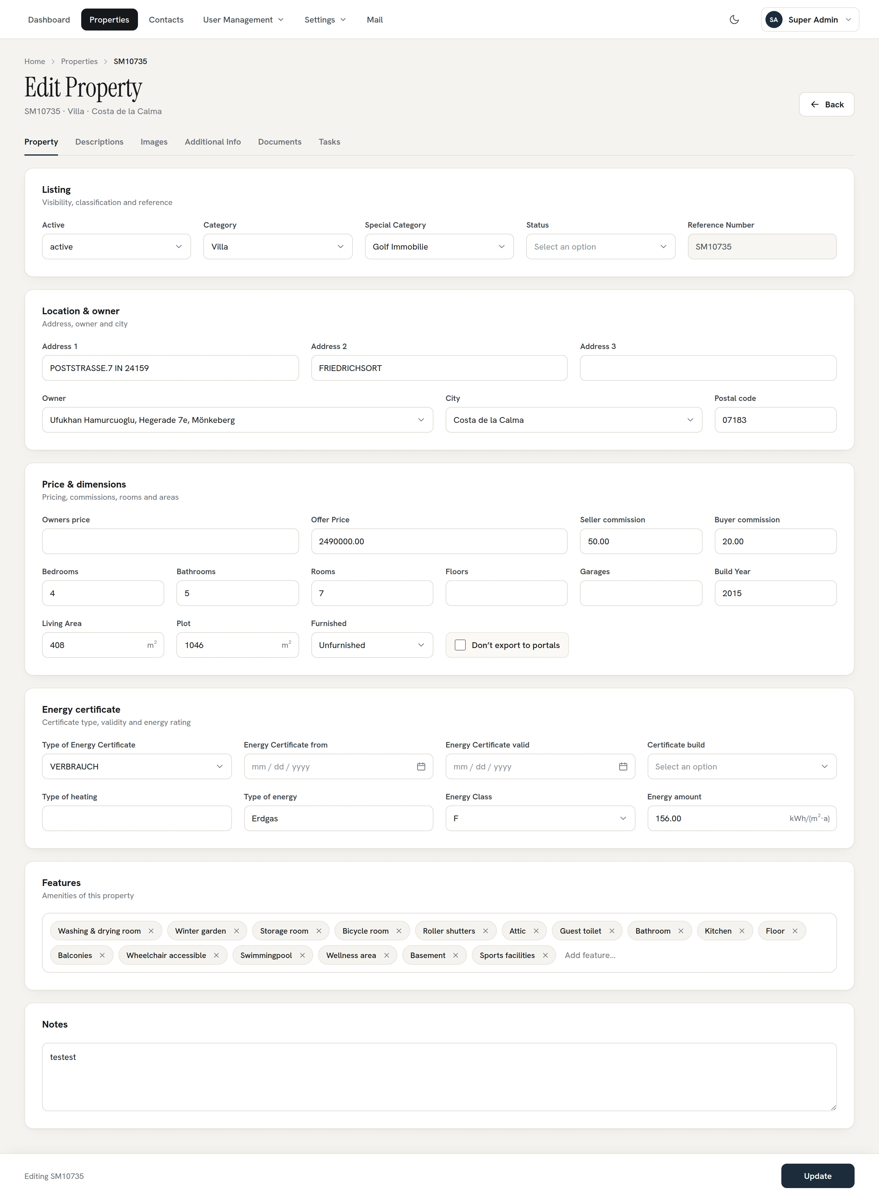 Resone property edit form